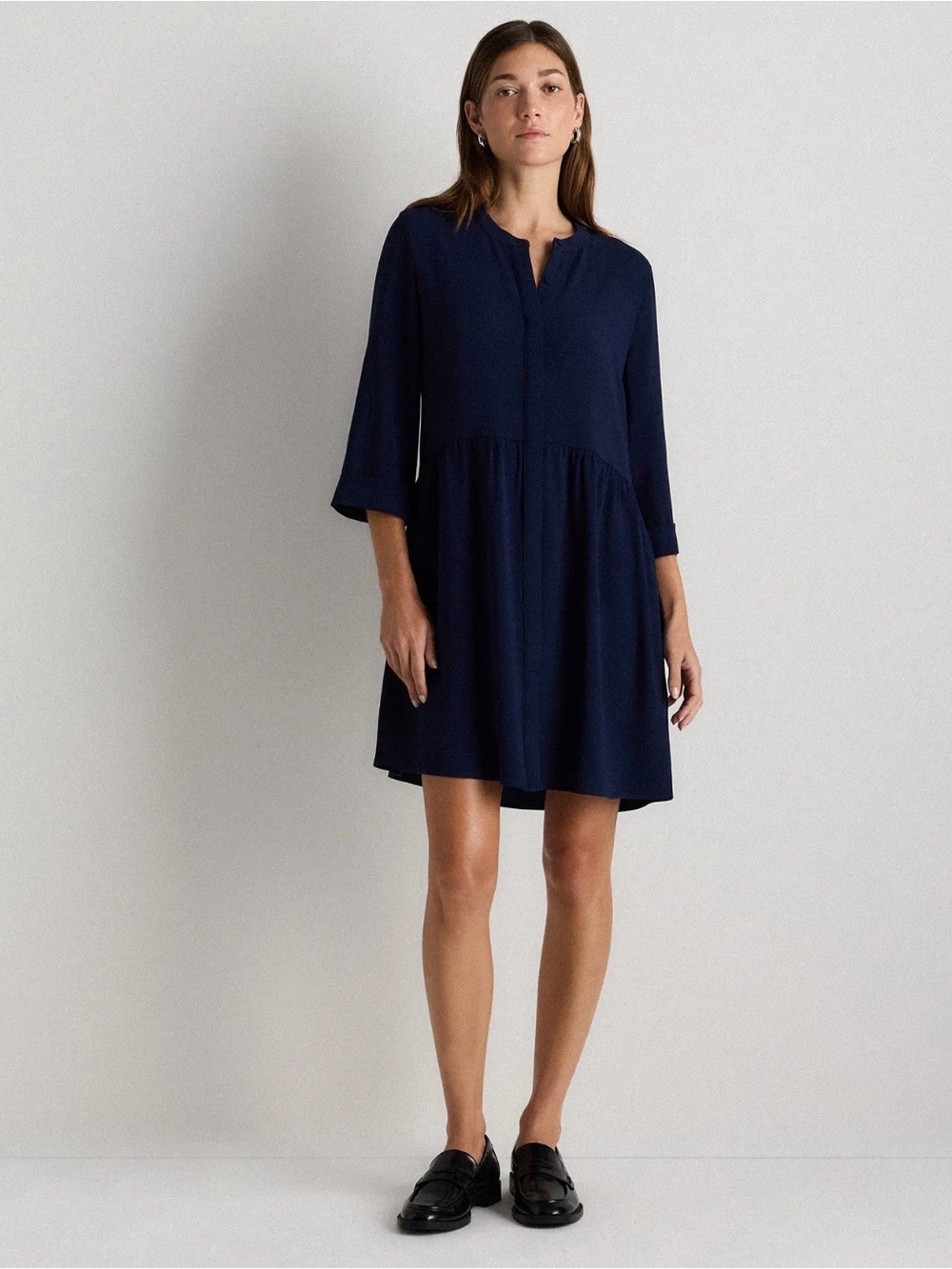 Quince Navy Blue Long-Sleeve Shift Dress